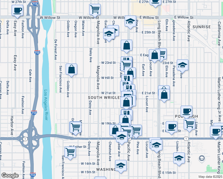 map of restaurants, bars, coffee shops, grocery stores, and more near 2084 Chestnut Avenue in Long Beach