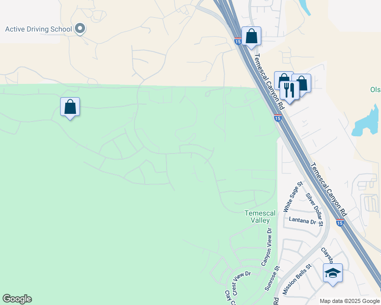 map of restaurants, bars, coffee shops, grocery stores, and more near Retreat Parkway in Temescal Valley