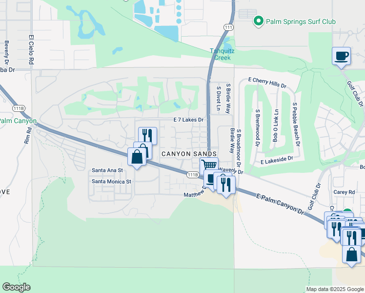 map of restaurants, bars, coffee shops, grocery stores, and more near 2269 Mira Monte Circle West in Palm Springs