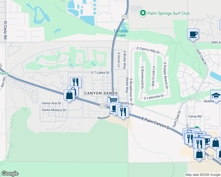 map of restaurants, bars, coffee shops, grocery stores, and more near 2367 South Gene Autry Trail in Palm Springs
