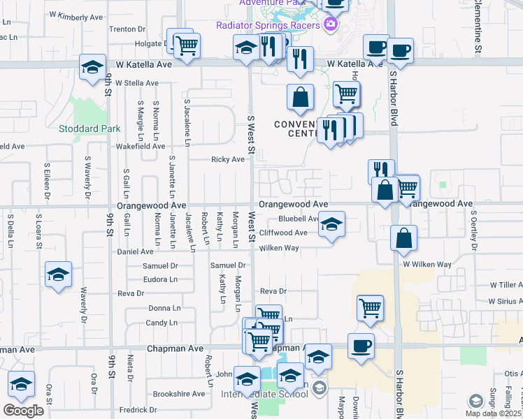 map of restaurants, bars, coffee shops, grocery stores, and more near in Garden Grove