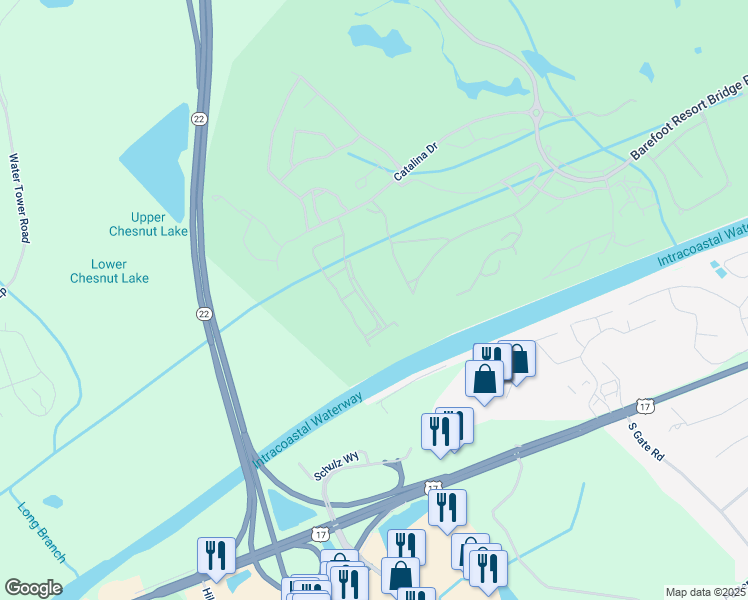 map of restaurants, bars, coffee shops, grocery stores, and more near 6095 Catalina Drive in North Myrtle Beach