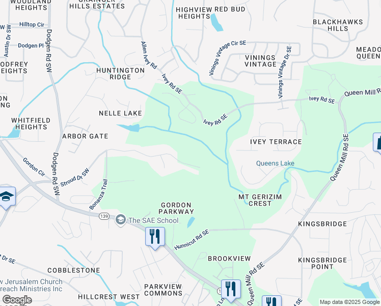map of restaurants, bars, coffee shops, grocery stores, and more near 331 Stroud Drive Southeast in Mableton