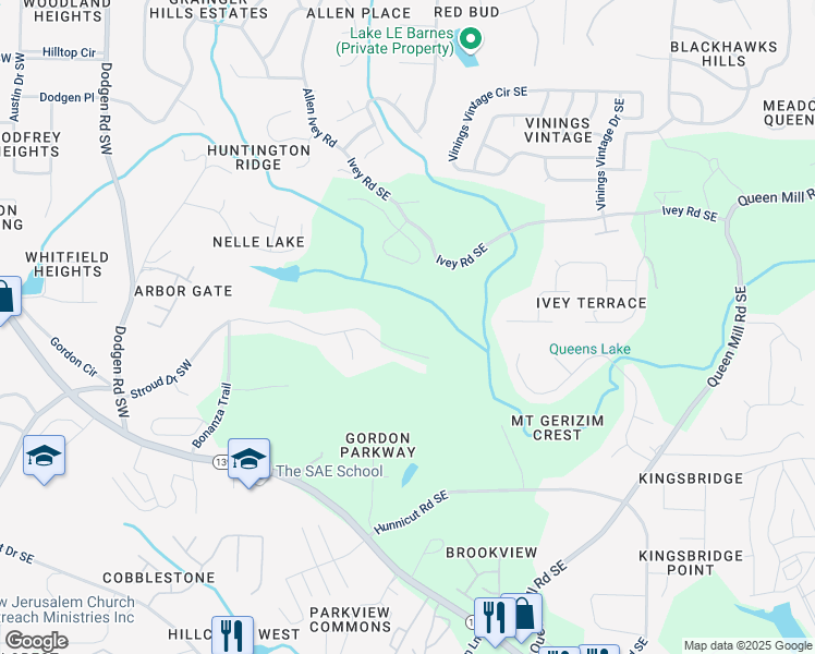 map of restaurants, bars, coffee shops, grocery stores, and more near 331 Stroud Drive Southeast in Mableton
