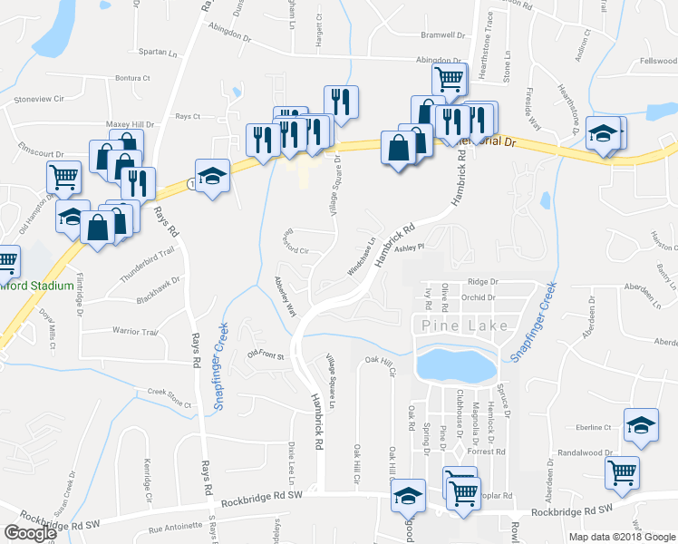 map of restaurants, bars, coffee shops, grocery stores, and more near 590 Windchase Lane in Stone Mountain