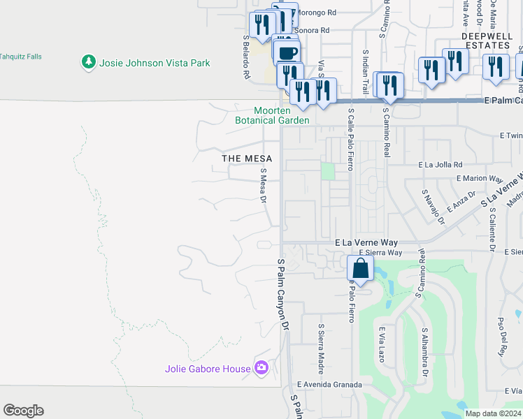 map of restaurants, bars, coffee shops, grocery stores, and more near 1945 South Mesa Drive in Palm Springs
