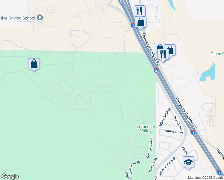 map of restaurants, bars, coffee shops, grocery stores, and more near 8639 Edelweiss Drive in Corona