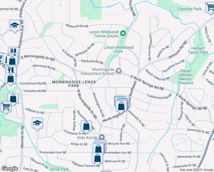map of restaurants, bars, coffee shops, grocery stores, and more near 996 Cumberland Road Northeast in Atlanta