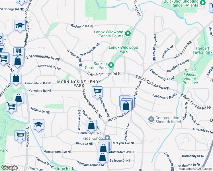 map of restaurants, bars, coffee shops, grocery stores, and more near 972 Cumberland Road Northeast in Atlanta