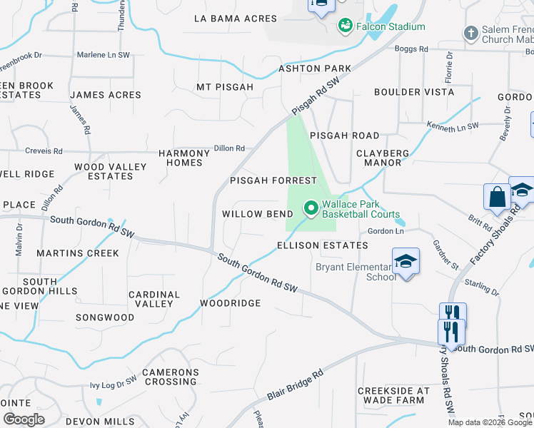 map of restaurants, bars, coffee shops, grocery stores, and more near 1011 Willow Crest Landing Southwest in Austell