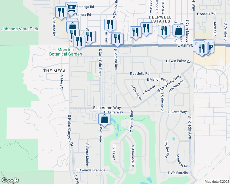 map of restaurants, bars, coffee shops, grocery stores, and more near 272 Araby Street in Palm Springs