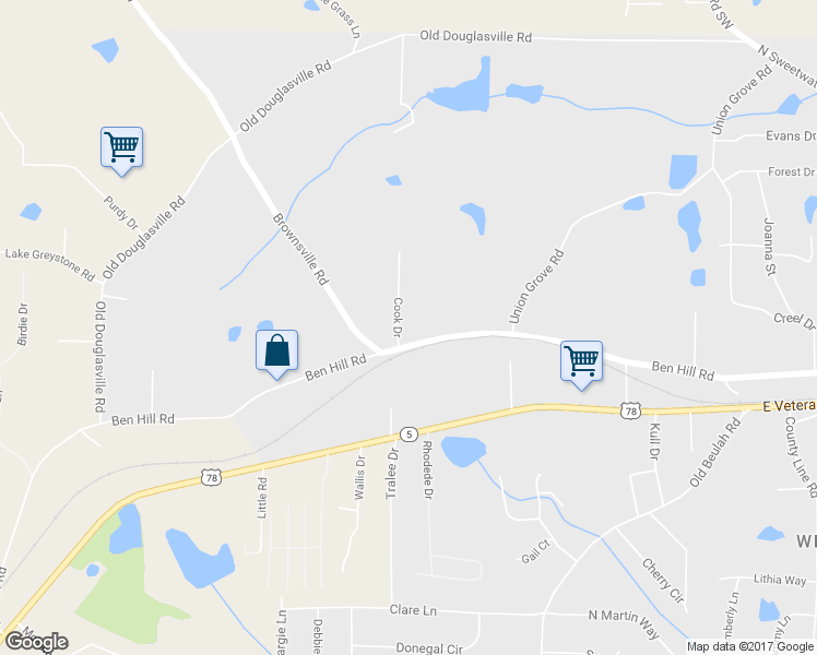 map of restaurants, bars, coffee shops, grocery stores, and more near 4455 Ben Hill Road in Lithia Springs