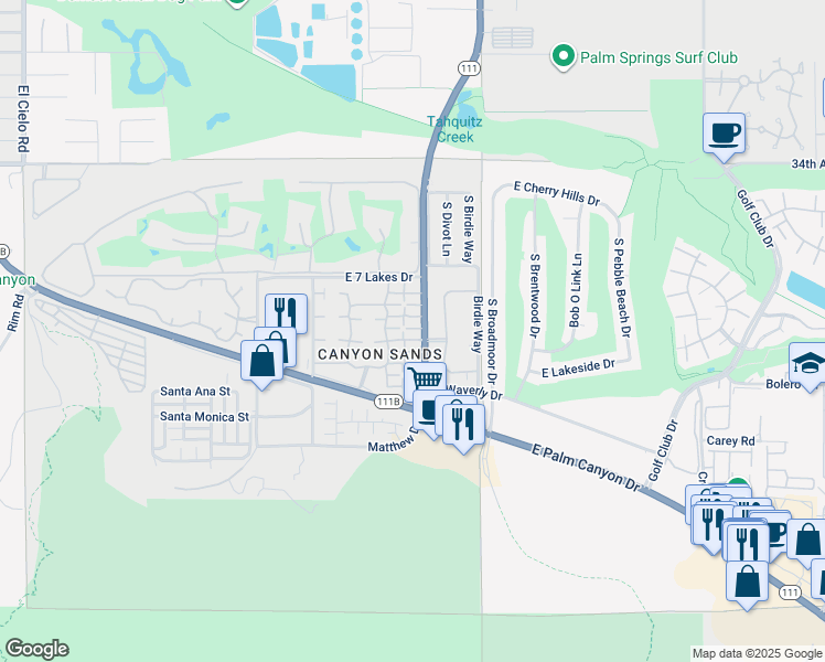 map of restaurants, bars, coffee shops, grocery stores, and more near 2367 South Gene Autry Trail in Palm Springs