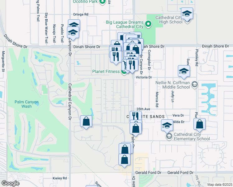 map of restaurants, bars, coffee shops, grocery stores, and more near 290 Butterfield in Cathedral City