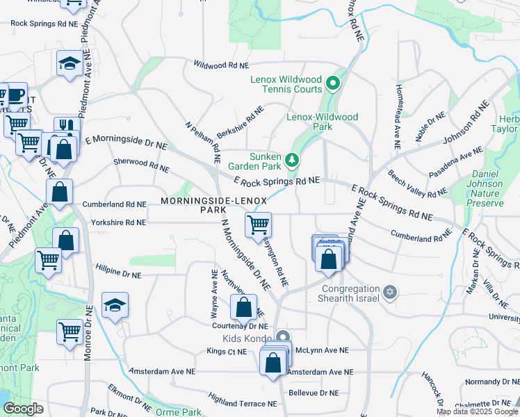 map of restaurants, bars, coffee shops, grocery stores, and more near 902 Cumberland Road Northeast in Atlanta