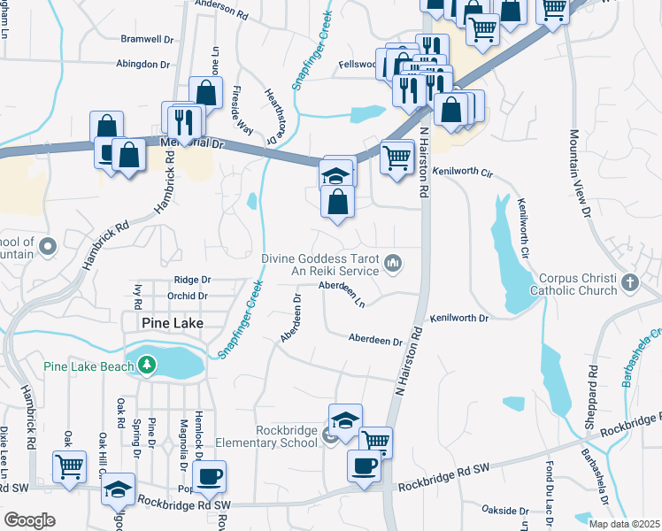 map of restaurants, bars, coffee shops, grocery stores, and more near 4663 Hairston Crossing Place in Stone Mountain