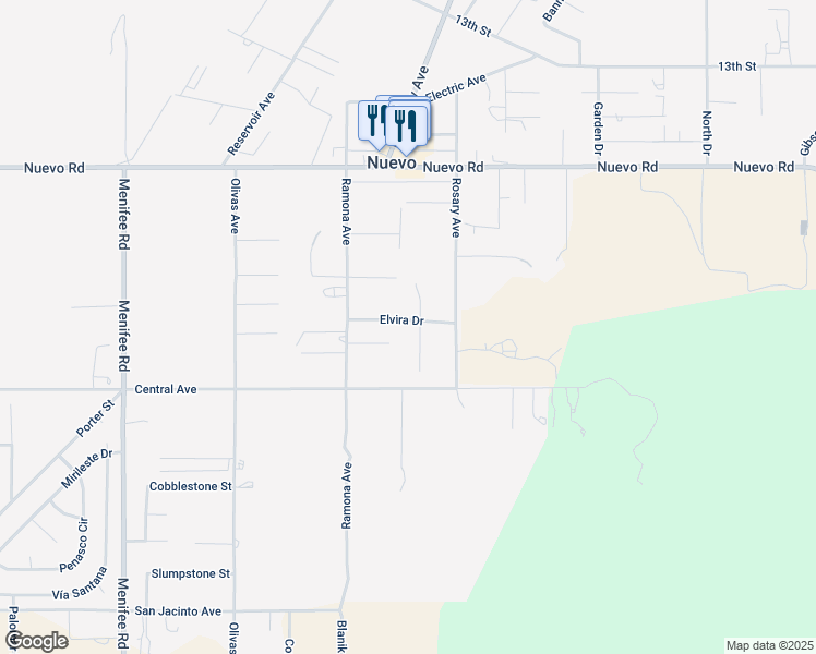 map of restaurants, bars, coffee shops, grocery stores, and more near 22285 Crown Princess Court in Nuevo