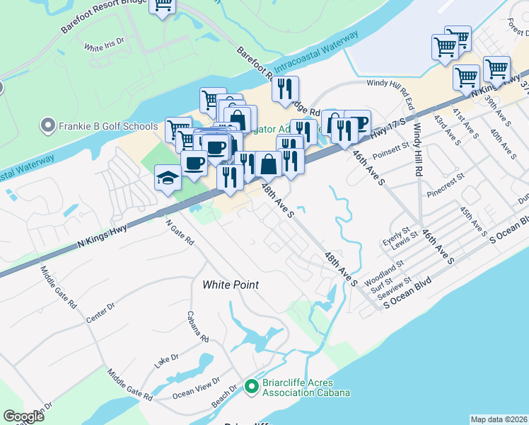 map of restaurants, bars, coffee shops, grocery stores, and more near 4809 North Market Street in North Myrtle Beach