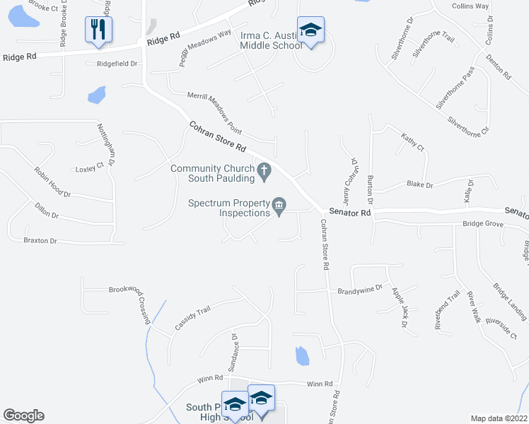 map of restaurants, bars, coffee shops, grocery stores, and more near 176 Halehaven Drive in Douglasville