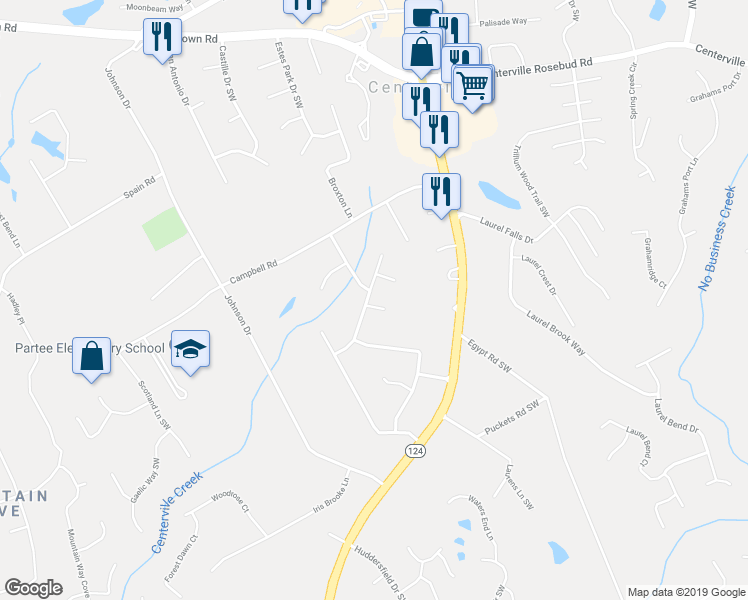 map of restaurants, bars, coffee shops, grocery stores, and more near 4114 Red Laurel Way Southwest in Snellville