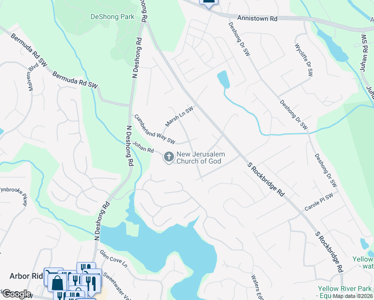 map of restaurants, bars, coffee shops, grocery stores, and more near 3057 Sanibel Drive Southwest in Stone Mountain
