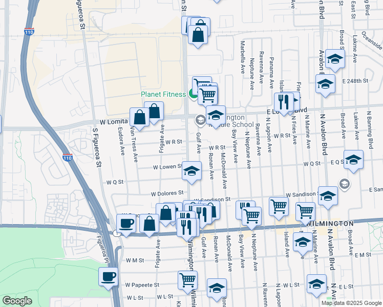 map of restaurants, bars, coffee shops, grocery stores, and more near 1644 Wilmington Boulevard in Los Angeles