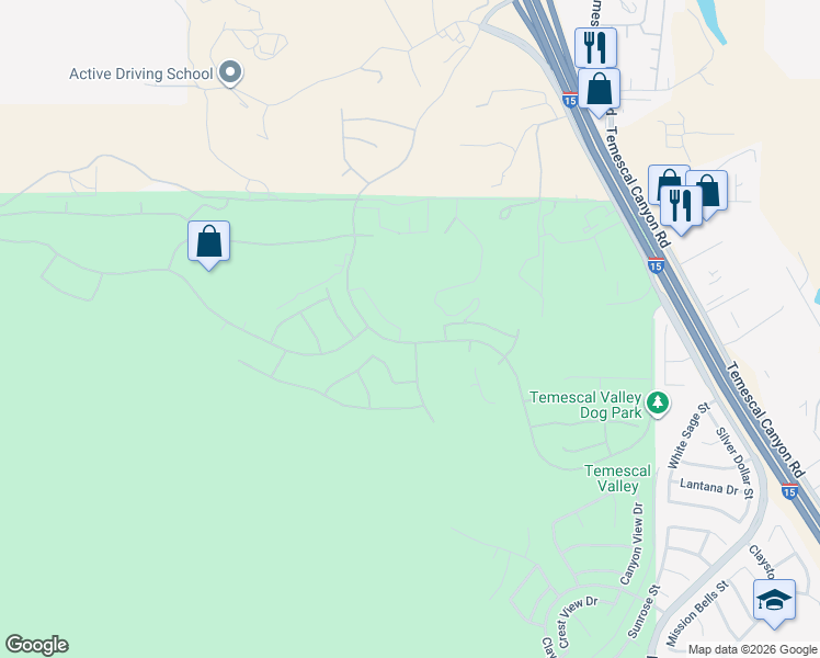 map of restaurants, bars, coffee shops, grocery stores, and more near 22312 Silverpointe Loop in Corona