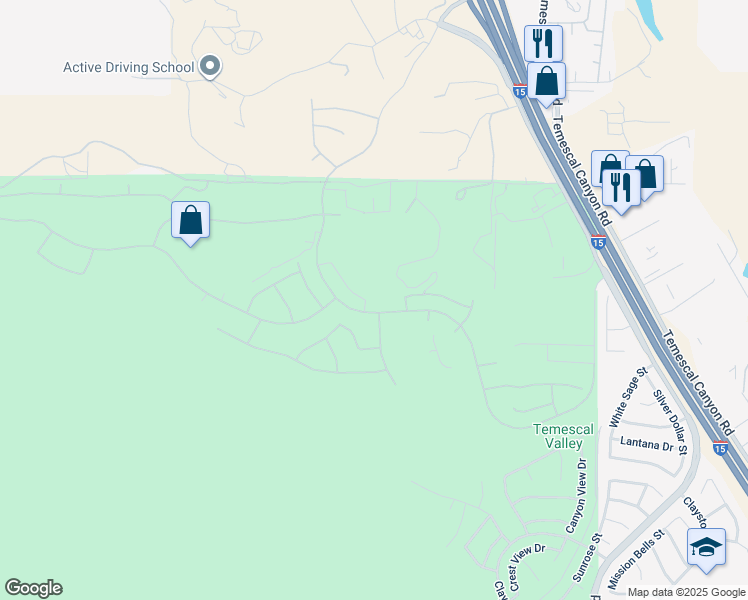 map of restaurants, bars, coffee shops, grocery stores, and more near 22312 Silverpointe Loop in Corona