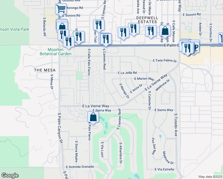 map of restaurants, bars, coffee shops, grocery stores, and more near 1980 South Camino Real in Palm Springs