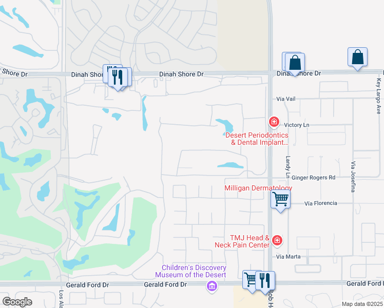 map of restaurants, bars, coffee shops, grocery stores, and more near 65 La Costa Drive in Rancho Mirage
