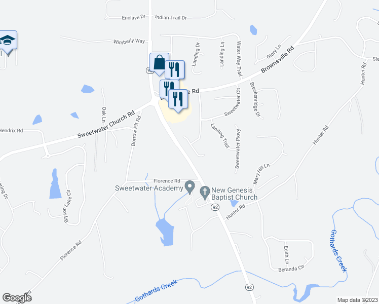 map of restaurants, bars, coffee shops, grocery stores, and more near 75 Sweetwater Way in Powder Springs