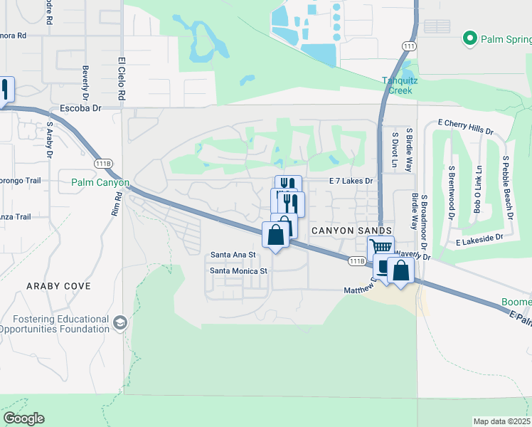 map of restaurants, bars, coffee shops, grocery stores, and more near 2345 Avd San Pasqual Norte in Palm Springs