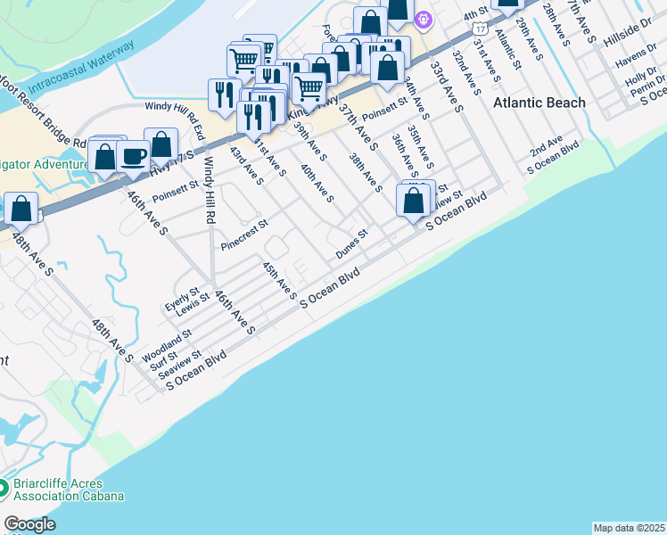map of restaurants, bars, coffee shops, grocery stores, and more near 4200 Seaview Street in North Myrtle Beach
