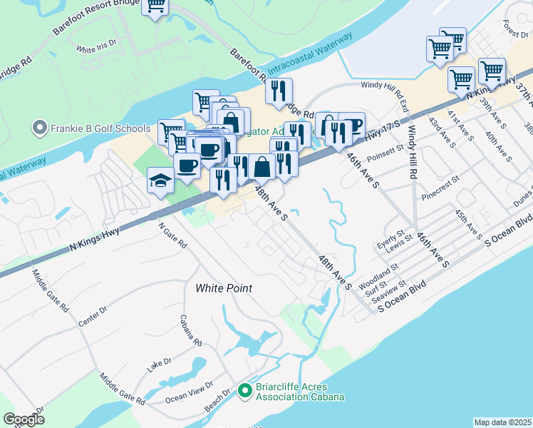 map of restaurants, bars, coffee shops, grocery stores, and more near 4809 North Market Street in North Myrtle Beach