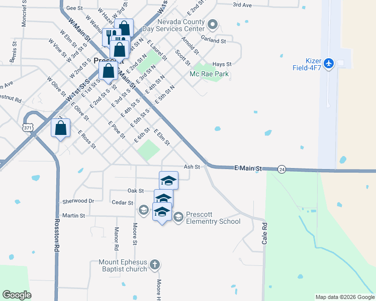 map of restaurants, bars, coffee shops, grocery stores, and more near 877 East Main Street in Prescott