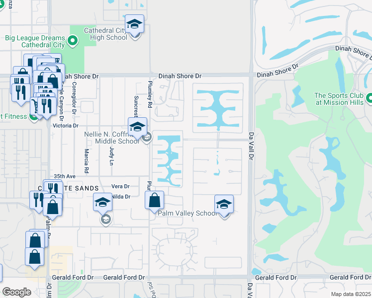 map of restaurants, bars, coffee shops, grocery stores, and more near 8 Shoreline Drive in Rancho Mirage