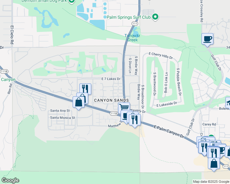 map of restaurants, bars, coffee shops, grocery stores, and more near 2330 East Miramonte Circle in Palm Springs