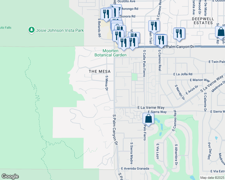 map of restaurants, bars, coffee shops, grocery stores, and more near 1950 South Palm Canyon Drive in Palm Springs