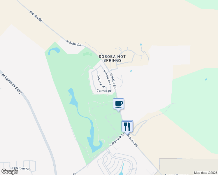 map of restaurants, bars, coffee shops, grocery stores, and more near 774 Verona Avenue in San Jacinto