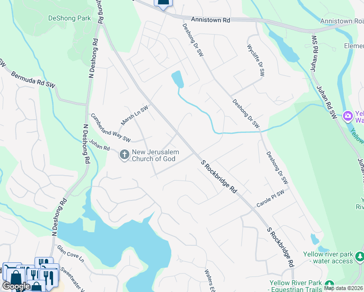 map of restaurants, bars, coffee shops, grocery stores, and more near 3116 Tidewater Court in Stone Mountain