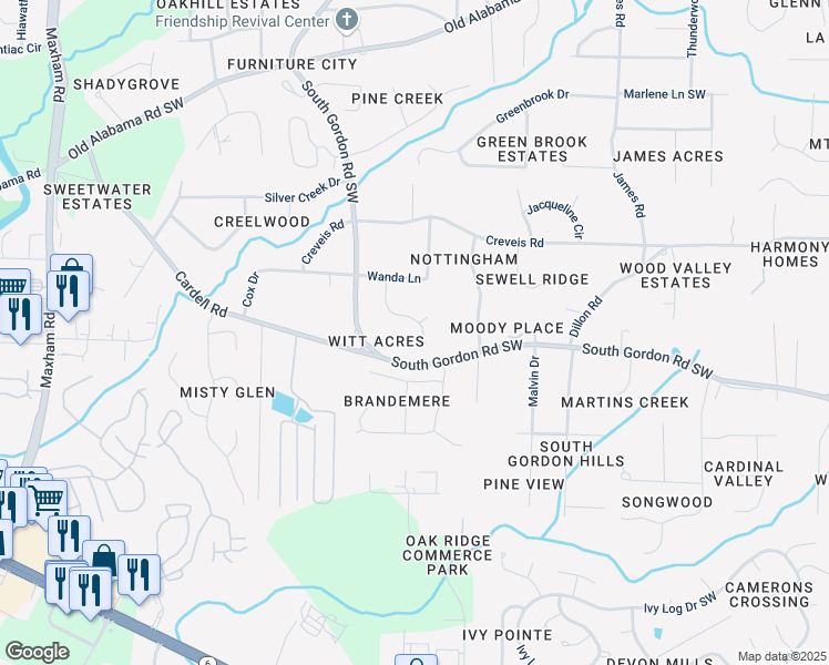 map of restaurants, bars, coffee shops, grocery stores, and more near 6334 Milo Drive in Austell