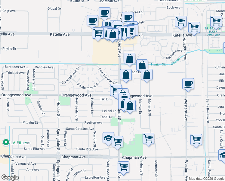 map of restaurants, bars, coffee shops, grocery stores, and more near 6912 Anticost Way in Cypress