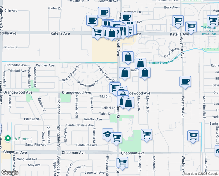 map of restaurants, bars, coffee shops, grocery stores, and more near 6912 Anticost Way in Cypress