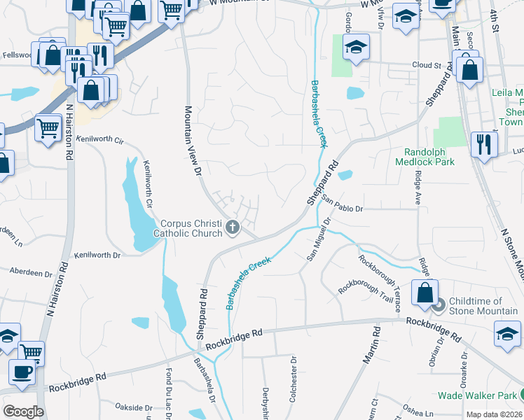 map of restaurants, bars, coffee shops, grocery stores, and more near 5231 Stone Trace in Stone Mountain