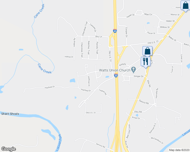 map of restaurants, bars, coffee shops, grocery stores, and more near 426 Smith Glen Parkway in Warrior