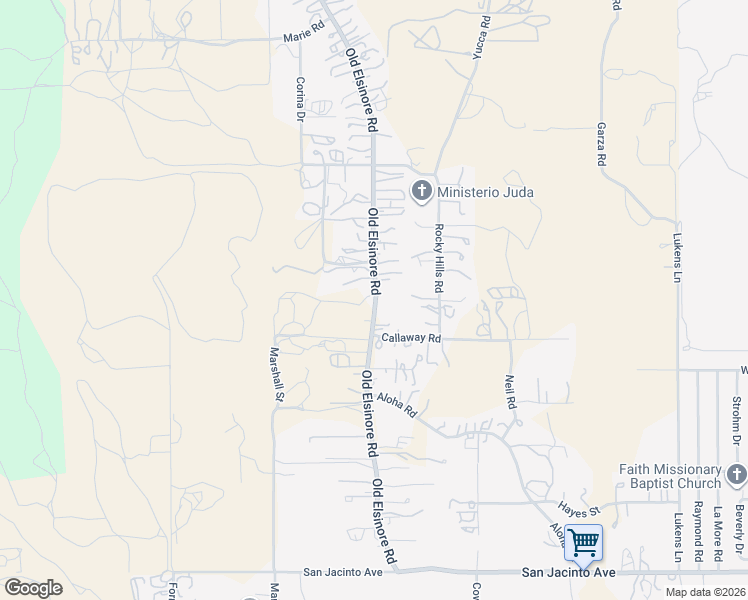 map of restaurants, bars, coffee shops, grocery stores, and more near 22285 Old Elsinore Road in Perris