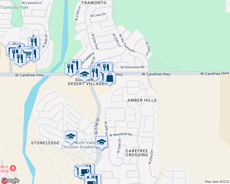 map of restaurants, bars, coffee shops, grocery stores, and more near 2526 West Barbie Lane in Phoenix