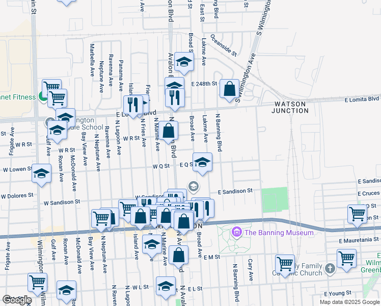 map of restaurants, bars, coffee shops, grocery stores, and more near 1627 Broad Avenue in Los Angeles