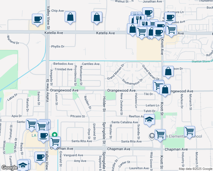 map of restaurants, bars, coffee shops, grocery stores, and more near 11456 Holder Street in Cypress