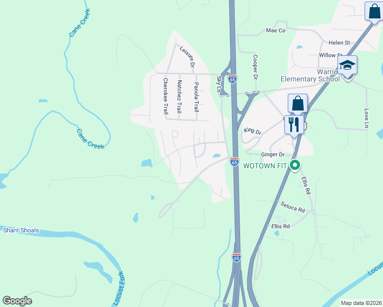 map of restaurants, bars, coffee shops, grocery stores, and more near 9256 Radford Place in Warrior